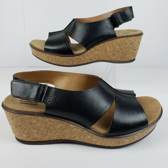 Clarks Womens US 10 Rosemund Dune Platform Sandals Black Slingback Hook And Loop - Picture 6 of 12